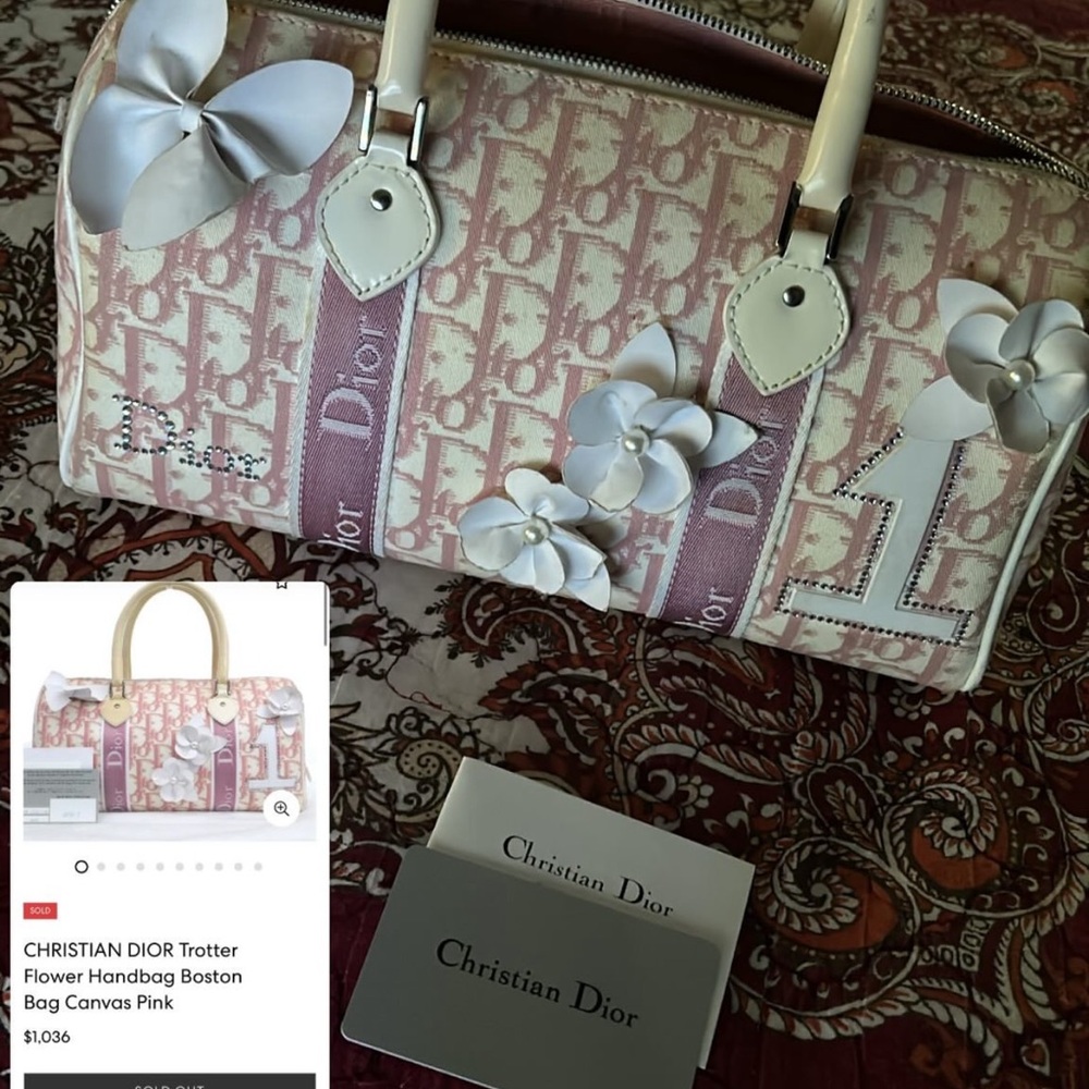 Dior Pink Floral Trotter Boston Satchel